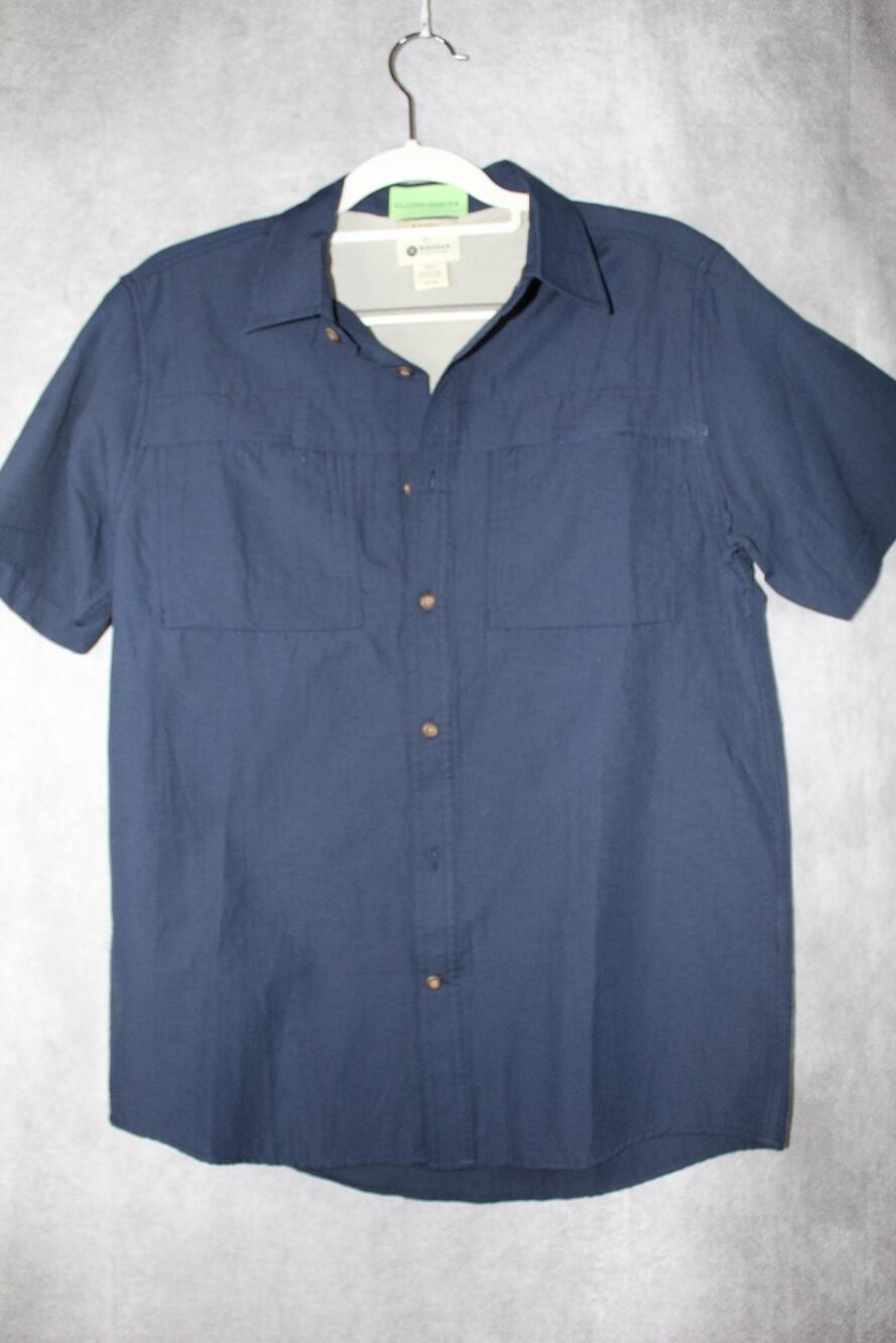 Haggar Shirt Mens S Blue Polyester Blend Button Up Short Sleeve Pockets Slim Fit